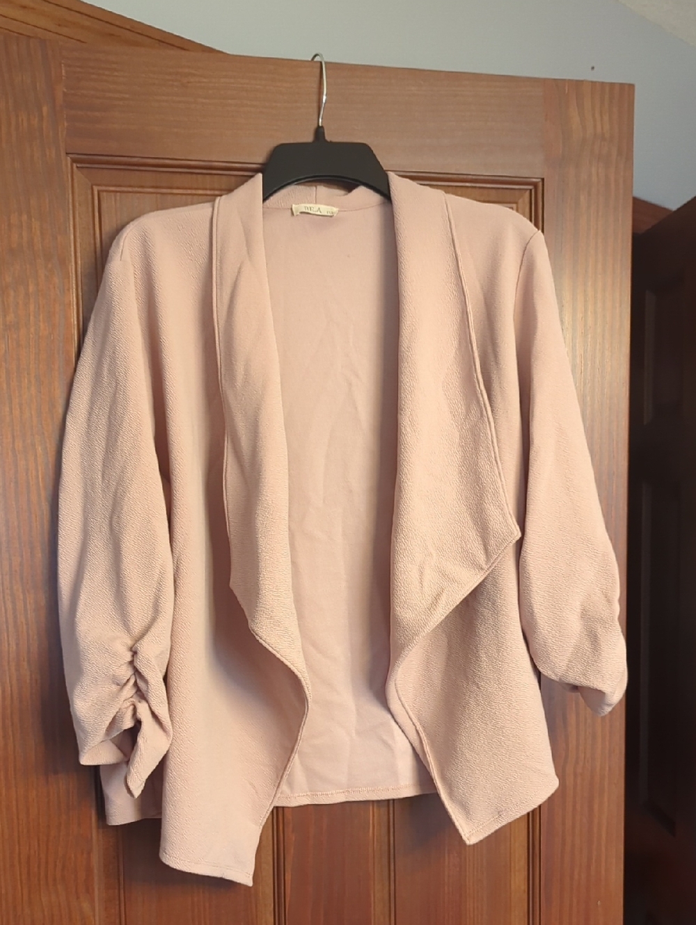 Open-Front Blush Pink Draped Cardigan